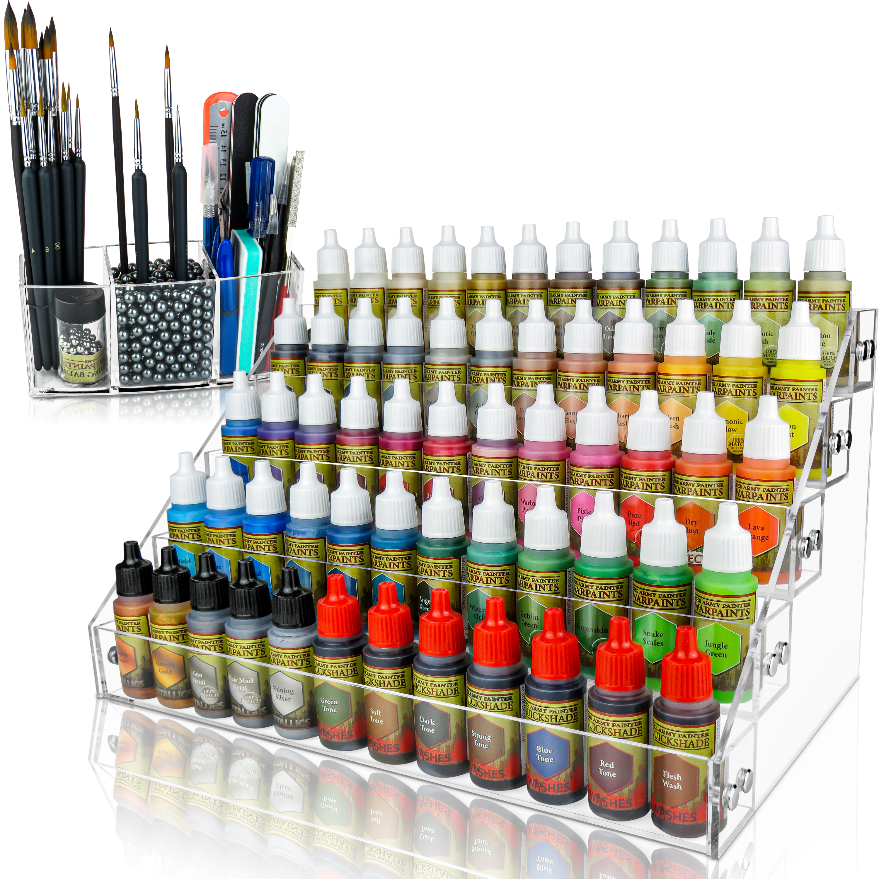 Acrylic Paint Organizer and Paint Brush Holder. 6 Brush Support Bead  Options (Pewter). 